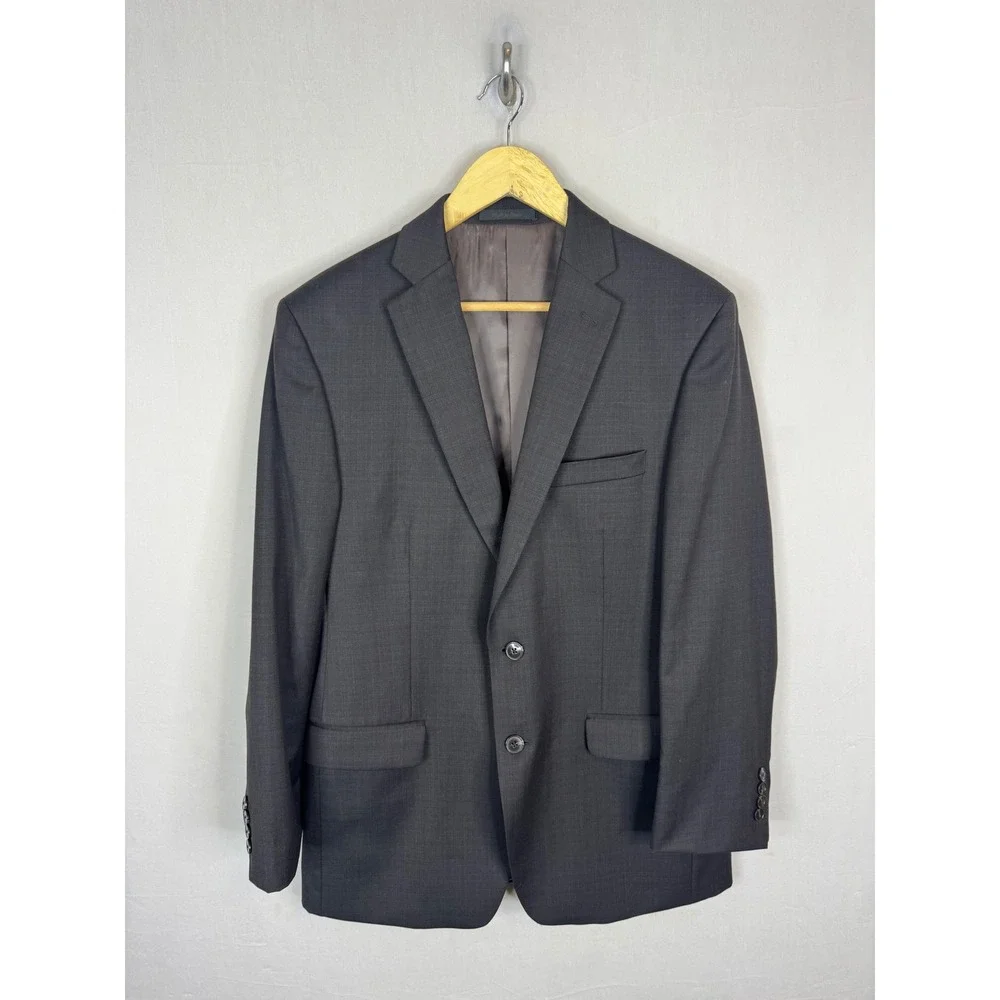 Calvin Klein Mens Charcoal Gray 100% Wool 2-Button Suit‎ Jacket Blazer 40R